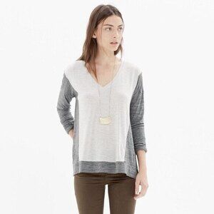 Madewell All Around Tee Size M Drop Shoulder Top Colorblock Gray Cream EUC  A1